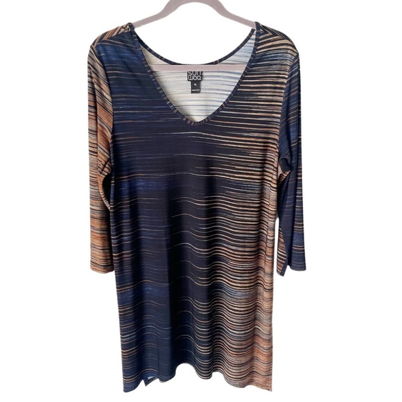 Clara Sun Woo Top Women's XL Stretch Jersey Knit Horizontal Stripe Side Slit - Picture 1 of 7